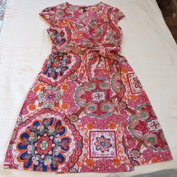 Tommy Hilfiger Pink and Orange Patterned Midi Dress - Picture 1 of 5
